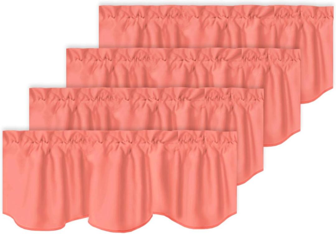 Turquoize Blackout Valance Curtain for Living Room/Bedroom/Kitchen/Bathroom, Rod Pocket Thermal Insulated Window Treatment Room Darkening Scalloped Window Valance, 52" x 18" Inches, 4 Panels, Coral