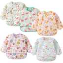 Accmor 5 Pack Long Sleeve Baby Bibs, Waterproof Sleeved Bib Smock for Baby Toddler 6-24 Months