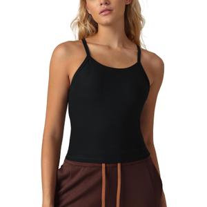 Womens Crop Tank Tops Seamless Yoga Sports Bra Padded Workout Halter Neck Camisole with Built in Bra (Black, L)