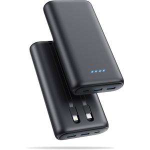 Upgraded Portable Charger 40800mAh Power Bank - Portable Battery with 2 Built in Cables,PD 25W USB C Fast Charging Battery Pack Compatible with iPhone 16 15 14 13 Android Phone etc-Black