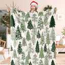 JarThenaAMCS Christmas Tree Fuzzy Blanket 60 x 50 Inch Watercolor Green Forest Soft Throw Blanket for Winter Home Chair Sofa Couch Bed
