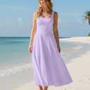 Kaximil Women's Square Neck Sleeveless A Line Maxi Dress Smocked Ruffle Flowy Casual Long Dresses (Purple, S)