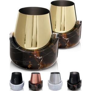 Gusto Nostro Marble Wine Chiller for Glass & Stainless Steel Tumbler Set of 2 - Wine Glass Chiller Holder for Freezer - Cool Set of Chillers & Stemless Wine Metal Tumblers for Home, Bar (Black & Gold)