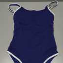 BMJL Women's One Piece Swimsuit Sports Adjustable Strap Bathing Suit Color Block Ribbed High Cut Swimsuits(S, Dark Blue)