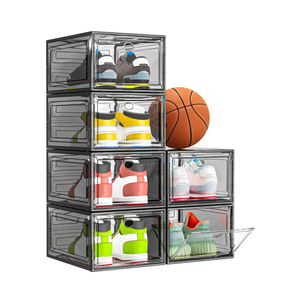 6 Pack Thicken Shoe Organizer Stackable,Upgraded Sturdy Shoe Storage Box with Magnetic Door,Shoe Containers For Sneaker Display,Hat Organizer,Black