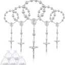 Baptism Favors Set 30 Pcs Plated Mini Rosary Baptism Rosary Beads Catholic Finger Rosaries and  Organza Bags for Christening Gift First Communion Wedding Party Favor (Silver)