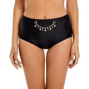 Seagoo Womens High Waisted Bikini Bottoms Tummy Control Full Coverage Bathing Suit Swim Bottom with Paperclip Chain Large