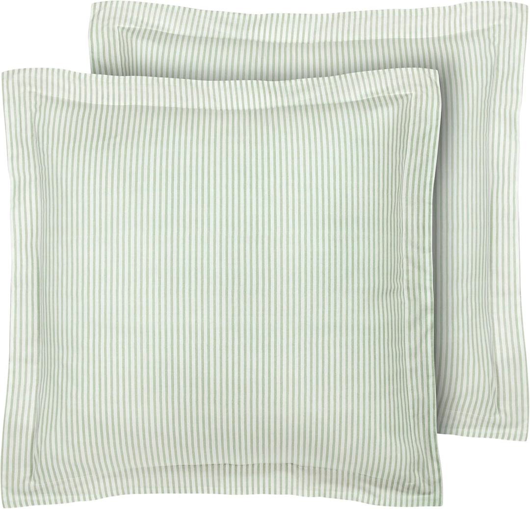 Laura Ashley - Euro Shams, 100% Smooth Cotton with Envelope Closure, Throw Pillow Cover for Bed or Couch, Oeko-Tex Certified, Set of 2 (Ticking Stripe Green, 26" x 26")