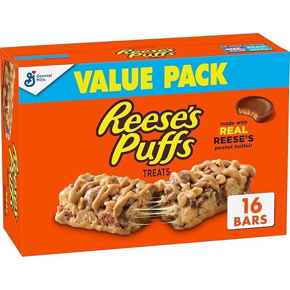 Reese's Puffs Peanut Butter & Cocoa Cereal Bars, Value Pack, 16 ct, 13.6 oz Individually Wrapped, Made with Real Peanut Butter & Cocoa, Good Source of Calcium, Perfect Treat On-The-Go, Expiration 15th of May 2027