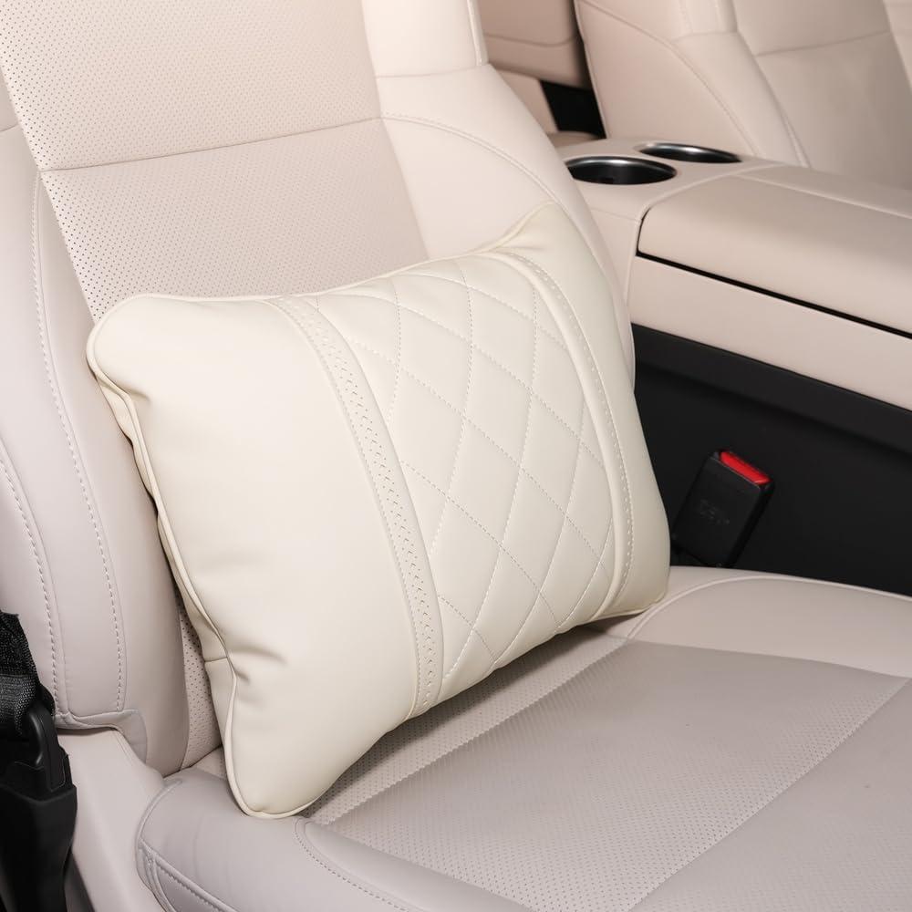 Car Pillows Napa Leather Car Seat Rest Cushion Car Lumbar Pillow for Mercedes Benz Maybach S-Class Lumbar Support Pillow car AccessoriesBeige