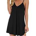 AUHEGN Nightgown for Women Loose Sleepwear V Neck Pajama Dress Soft Nightshirt Sleeveless Nightdress Chemise Black Medium