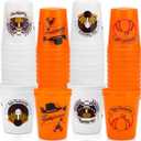 24 Pack Thanksgiving Cups - 16oz Orange & White Plastic Fall Party Cups with Autumn Pumpkin and Turkey Designs, Perfect for Friendsgiving and Holiday Celebrations