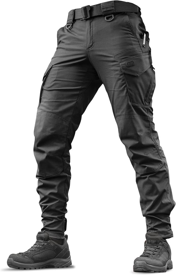 Aggressor Flex - Tactical Pants - Men Cotton with Cargo Pockets (32W x 32L, Black)