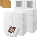QTLCOHD 100 Pack Bakery Boxes 6 x 6 x 3 Inches Cookie Boxes with Window White Pastry Boxes Bulk Treat Boxes for Dessert, Cupcakes, Pastries, Cookies, Strawberries Chocolate (Mini)
