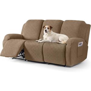 Timeles Recliner Covers for 3 Seater Reclining Sofa Slipcover Furniture Protector for Dogs and Pets Stretch Soft Washable (Three-Seater, Light Brown)