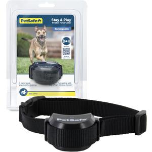 PetSafe Stay & Play Pet Fence Wireless, Dog Fence Collar Rechargeable Receiver Collar, Waterproof Design, Compatible with All PetSafe Wireless Fences, Invisible Wireless System (Black)