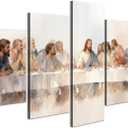 5 Pieces the Last Supper Wall Art Framed Canvas Religious, 50" x 24"