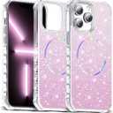 Compatible with iPhone 12 Pro Max Case & iPhone 13 Pro Max Case Magnetic Glitter iPhone 12&13 Pro Max Phone Cases 6.7" with Curly Wavy Design [Bling & Cute][Compatible with Mag-Safe],Pink