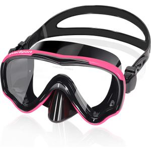 EverSport Swim Goggles Adult with Nose Cover, Anti-fog Clear Diving Mask Wide View No Blurring for Men Women Youth (Black-pink)