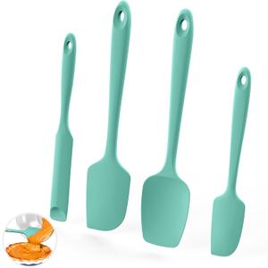 U-Taste 600F Heat Resistant Silicone Spatulas: Flexible Food-Grade Silicon Baking Scraper, Kitchen Cooking Mixing Utensils with Upgraded Sturdy Handle Tip for Nonstick Cookware (4-Pc., Aqua Sky)