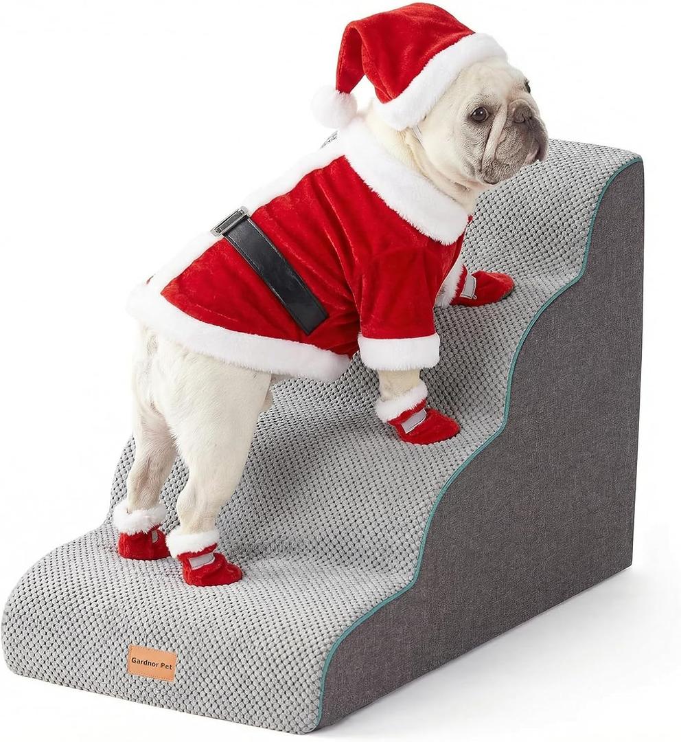 Gardner Pet Dog Stairs for Small Dogs 19.7" H, Curved 4-Step Pet Stairs, Dog Steps for High Bed (18-24 in), Couch with Durable Non-Slip Waterproof Fabric Cover and CertiPUR-US Certified Foam (Grey)