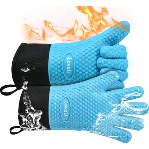 Kitchen Oven Gloves - Silicone and Cotton Double-Layer Heat Resistant Oven Mitts/BBQ Gloves/Grill Gloves - Perfect for Baking and Grilling (XL-XXXL, Blue)