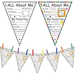 Seajan 36 Pcs Read All About Me Students Posters Elementary Banner Pennants 7 × 9" First Day of School Poster Bulletin Board Display Set for School Students Classroom Party Supplies