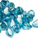 GASPRO 20 Pound Fire Glass Diamonds 1 Inch, Fire Pit Glass Rocks for Gas Fireplace and Fire Pit, Caribbean Blue, High Luster