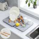 2 PCS Nesting Stone Drying Mat for Kitchen Counter, Equipped Dish Rack, Tableware Drying Mat Set, Diatomaceous Earth Material，Suitable for Plates, Cups and Any Kitchen Utensils (Grey)