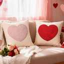 Remagr Valentine's Day Pillow Covers 18 x 18" Set of 2 Love Heart Valentine's Day Decoration Red Pink Heart Soft Chenille Jacquard Throw Pillow Cover for Sofa Living Room Couch Bed Home Couple Gift