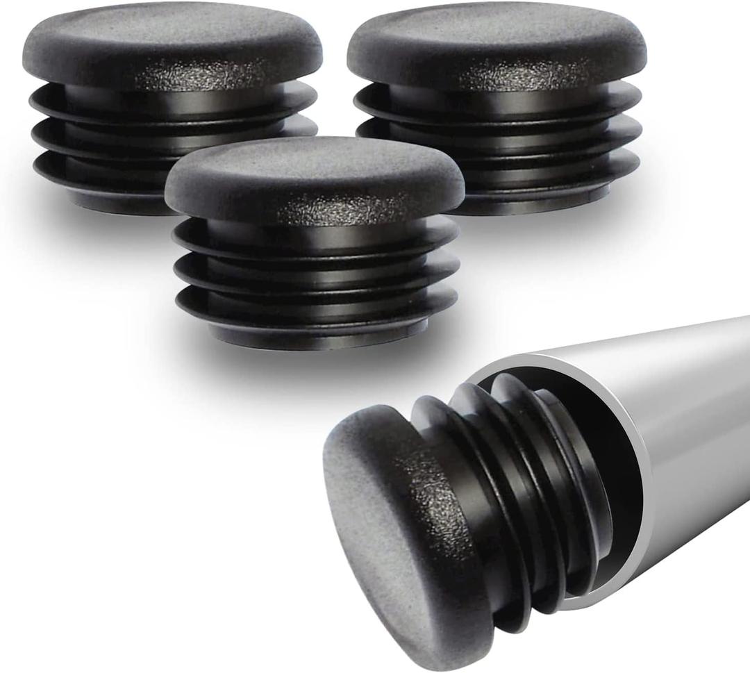 Prescott Plastics 1" (25.4 mm) Outer Diameter Ribbed Plastic Hole Plugs, Round Black Metal Tubing End Caps, Strong Furniture Leg Inserts, Impact & Weather Resistant, Made in The USA - 50 Pack