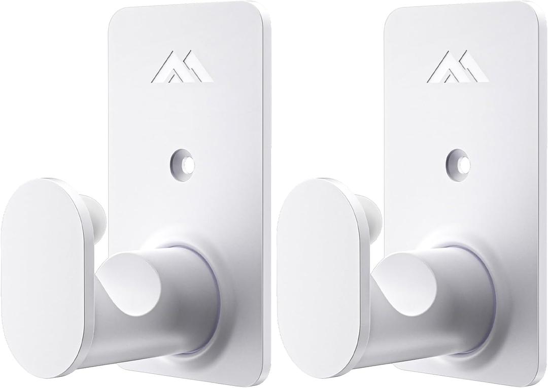 2 x 5/8" No Drill Curtain Rod Brackets for Poles Upgrade Adhesive Renter Friendly Nail Free Curtain Rod Hooks No Drilling Curtain Rod Holders Self Adhesive Curtain Rod Hooks Up to 25 lb (2Pcs White)