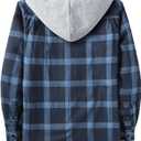 ZITY Men's Flannel Hoodie Shirts Casual Button Down Plaid Shirt Jackets for Men Long Sleeve Stylish Hooded with Pocket (Blue, M)