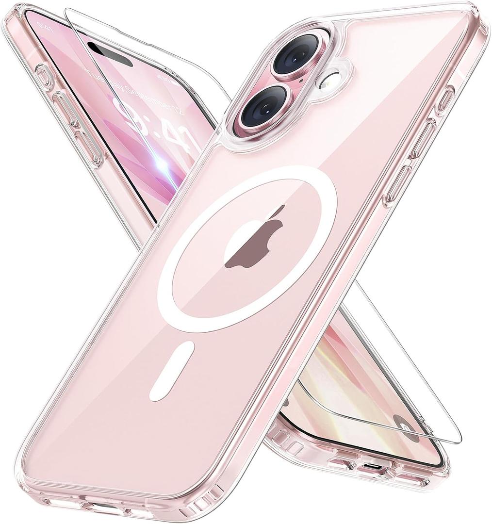 Miracase Magnetic for iPhone 17 Case (Compatible with MagSafe) with Screen Protector Military-Grade Protection, Anti-Fingerprint Translucent Matte Phone Cover for iPhone 17 6.3 inch, Clear