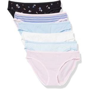 Amazon Essentials Women's Cotton Bikini Brief Underwear, Multipacks (Black Floral/Blue/Ditsy Floral/Light Pink/Stripe/White , X-Small)