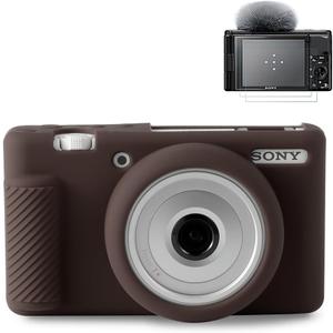 Pocoukate Case for Sony ZV-1F, ZV-1 II/ZV-1M2 Vlog Camera, ZV1F Camera Silicone Cover, Anti-Scratch Slim Fit Soft with ZV1 F Screen Protector- Coffee Skin
