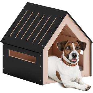 POLIPETS Big House for Pets, Wooden House for Pets for Interiors, Resistant Wood with Cushion for Dog Included, Minimalist, Elegant and Resistant, 24x25x24.5 in, Black
