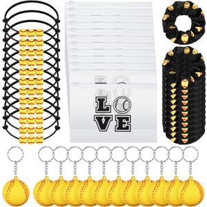 Hicarer Softball Gift Set: 12 Cosmetic Bags, Bracelets, Keychains, Hair Scrunchies for Women and Men's Teams (48 Pcs, Elegant Style)