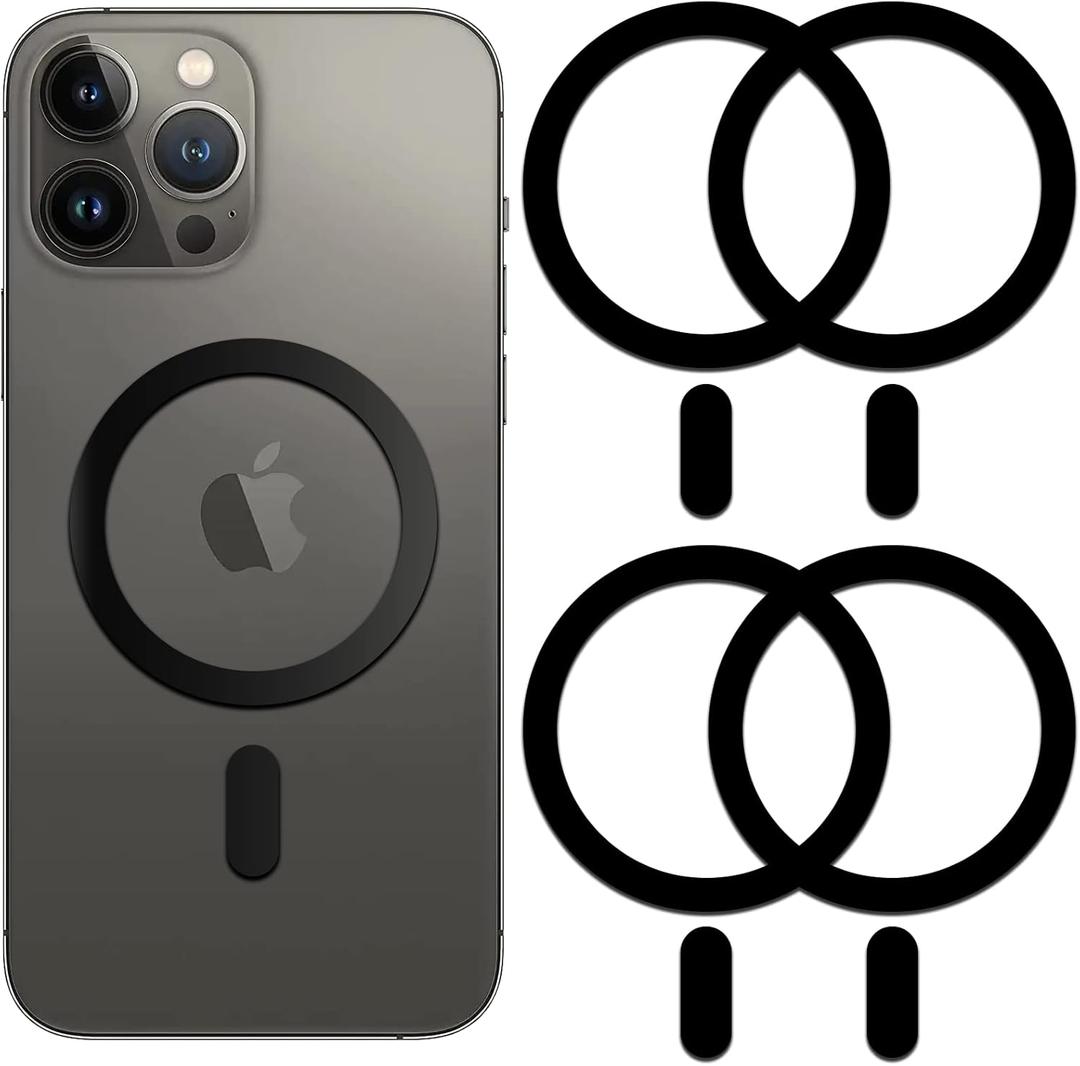 Metal Ring Compatible with MagSafe Sticker Designed for iPhone 12~17, Circle Magnetic Magnet Adapter Rings for Phone Case (Black)