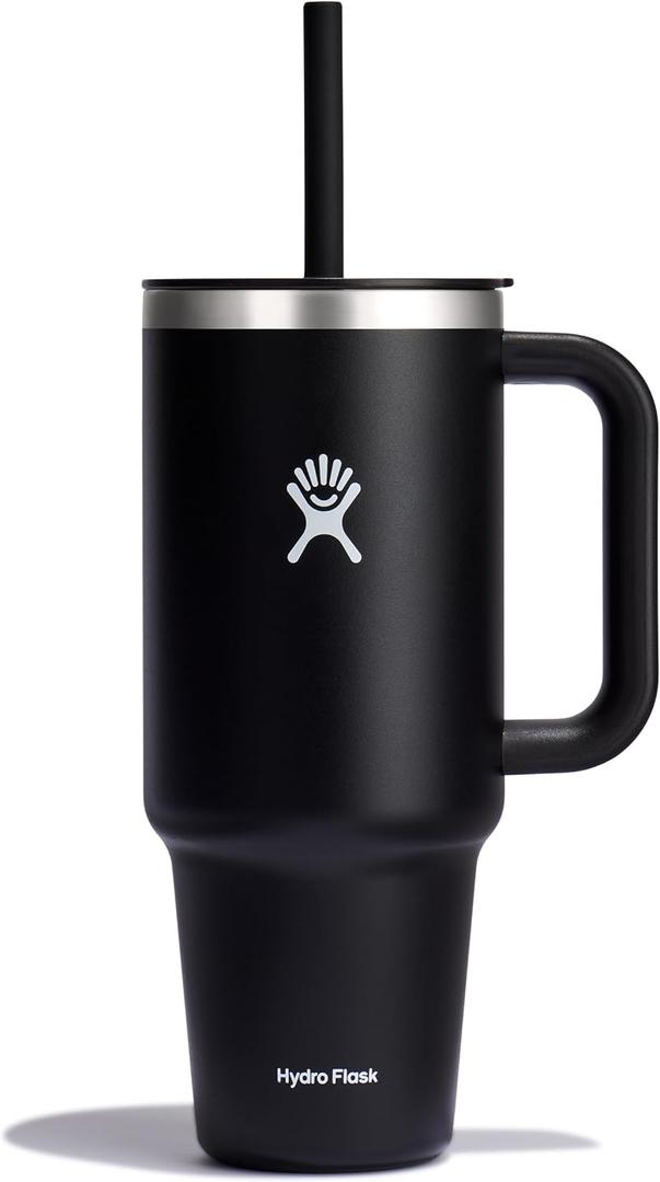 Hydro Flask Travel Tumbler with Handle, Lid and Straw - Insulated Stainless Steel in 40 Oz Black
