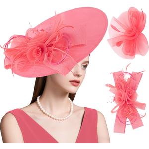 dressfan Wide Brim Fascinator Derby Hats for Women,20s Detachable Flower Hat with Headband for Derby Church Wedding Tea Party