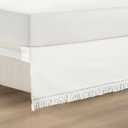 Lush Decor Boho Fringe 15-Inch Tailored Drop Easy Fit Bed Skirt King Size Single 78" W x 80" L +15" Pure White - King Bed Skirt - Wrap Around Bed Skirt