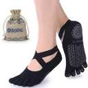 Ozaiic Yoga Socks for Women with Grips, Non-Slip Five Toe Socks for Pilates, Barre, Ballet, Fitness (One Size, Black - 1 Pair)