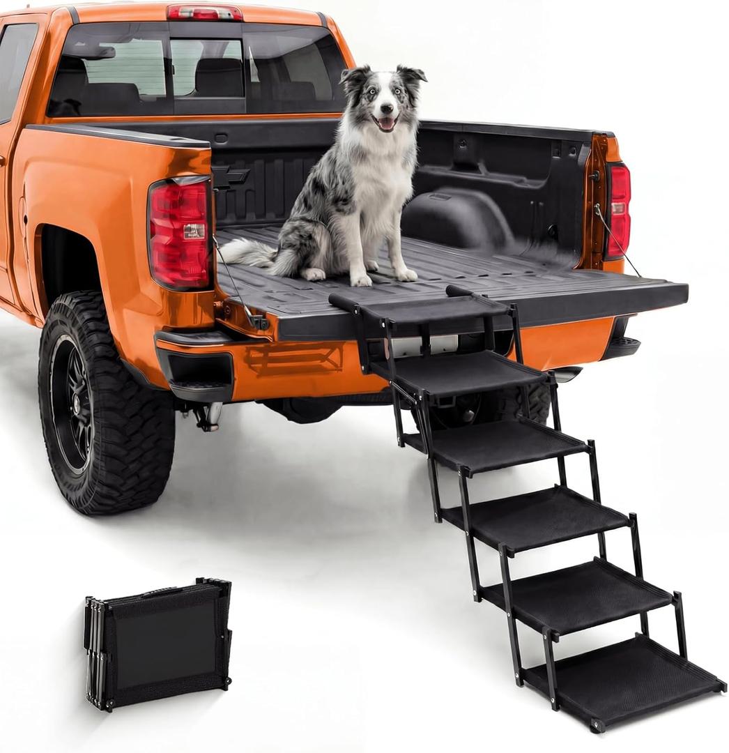 Oiilores Foldable Dog Stairs for Large Dogs - Extra Wide Pet Ramp for Cars, SUV, Truck & High Beds, Non-Slip Surface, Supports Up to 250 Lbs, 6 Steps