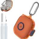 [Upgrade Secure Lock] for Beats Powerbeats Pro 2 2025 Case Cover with Cleaner Kit, AGENTNANO Clear TPU Shockproof Protective Cover with Beats Powerbeats Pro 2 Charging Case with Carabiner-Clear Orange