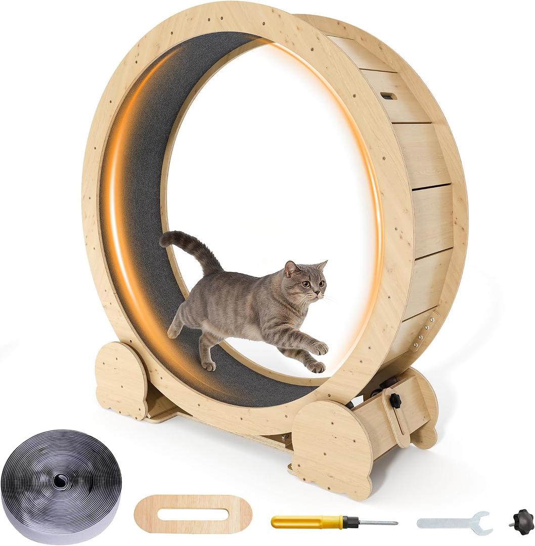FansaFurn Cat Exercise Wheel for Indoor Cats – 46" Running Treadmill with Felt Track, Perfect for Small & Adult Cats, Natural Wood Color