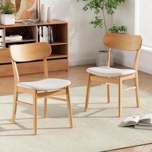 Modern Dining Chairs for Family: Set of 2 Fabric Cushioned Seats - 220 lbs Weight Capacity Solid Rubberwood Legs - Easy Assembly Light Beige for Kitchen & Apartment, Standard