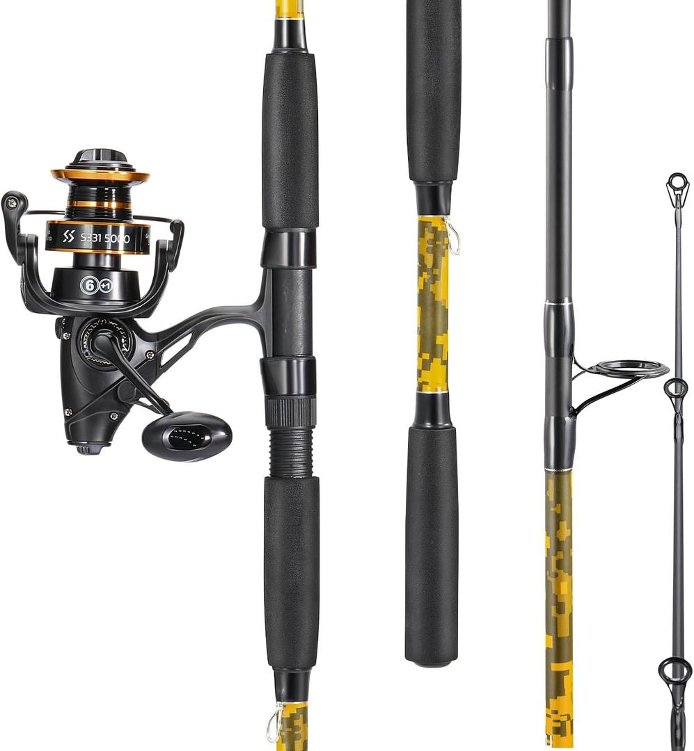 Sougayilang Spinning Rod Combo - MH Action Fishing Pole with Bait Feeder Reel for Catfish, Salmon, Steelhead Freshwater Saltwater Fishing- 7'0"/7'6"