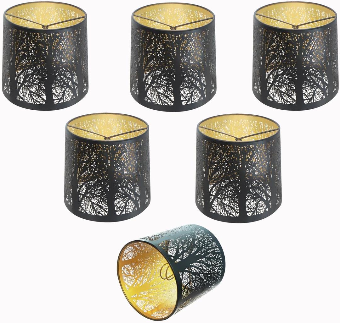 Chandelier Shades Set of 6, Metal Small Lamp Shades Clip on Bulb, 5.1 x 5.1 in Replacement, Mini Cylinder Lampshade, Black Clip on for Pendant Light, Wall Sconces