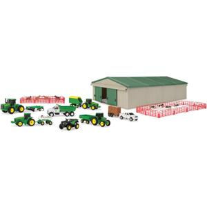 TOMY John Deere Die-Cast Farm Toy 70-Piece Value Playset with Machine Shed, Tractors, Trucks, Implements, and Farm Animals